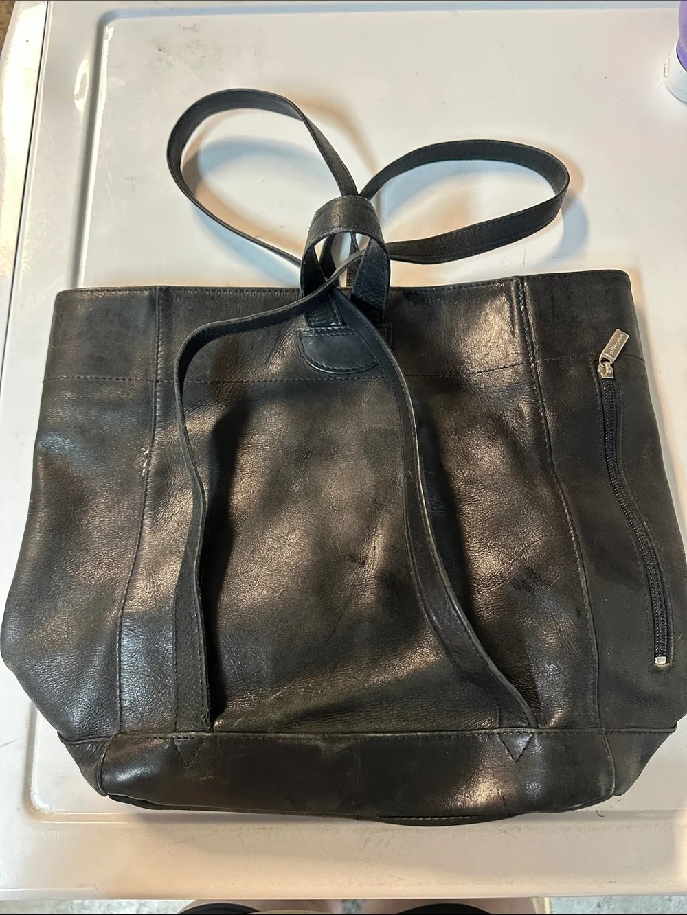 Black Leather Tote Bag/backpack- Classic Everyday Carry